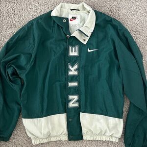 Vintage Nike Forest Green and Cream Windbreaker